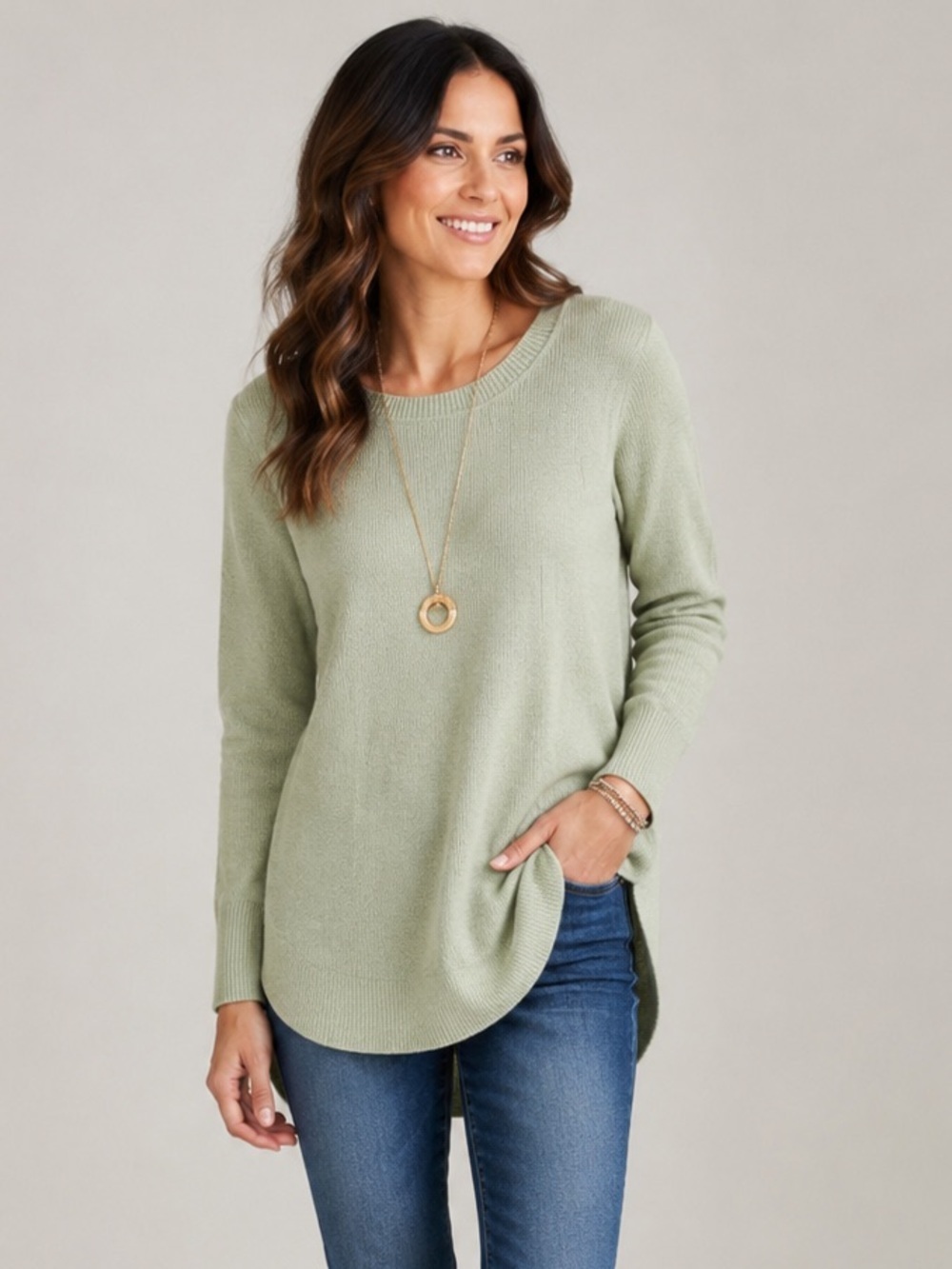 Natural Reflections Mint Green Tunic Sweater S Lightweight High Low Hem Soft